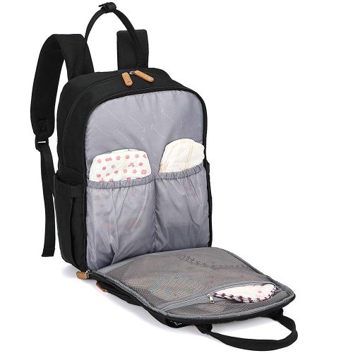  Diaper Bag Backpack, RUVALINO Multifunction Travel Back Pack Maternity Baby Changing Bags, Large Capacity, Waterproof and Stylish, Black