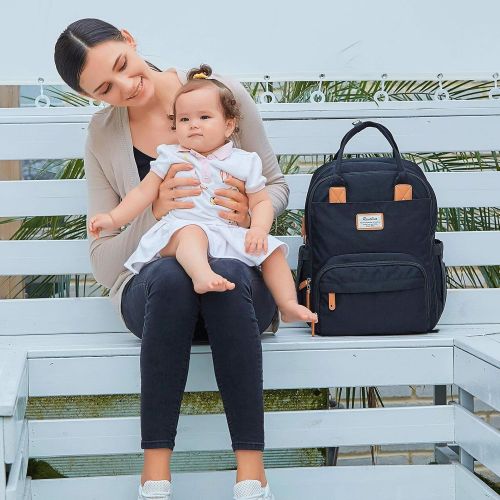  Diaper Bag Backpack, RUVALINO Multifunction Travel Back Pack Maternity Baby Changing Bags, Large Capacity, Waterproof and Stylish, Black