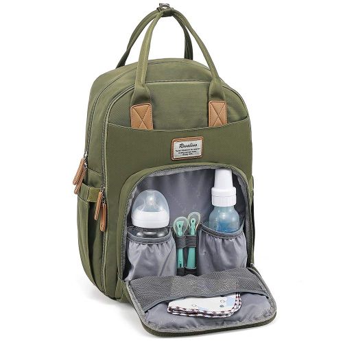  Diaper Bag Backpack, RUVALINO Multifunction Travel Back Pack Maternity Baby Changing Bags, Large Capacity, Waterproof and Stylish, Army Green