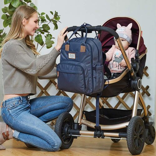  Diaper Bag Backpack, RUVALINO Multifunction Travel Back Pack Maternity Baby Changing Bags, Large Capacity, Waterproof and Stylish, Navy Blue