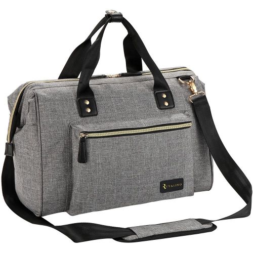  Diaper Bag, RUVALINO Large Diaper Tote Stylish for Mom and Dad Convertible Travel Baby Bag for Boys and Girls with Changing Pad, Insulated Pockets (Grey)