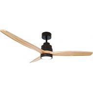 RUXUHSNDQ Iron Ceiling Fan, With Light, With Remote Control, 3 Color Temperature LED Lights, 6-Speed Scheduling, Timing, 3 Wooden Blades, Diameter 132 cm, 40 W DC Silent Motor (Woo