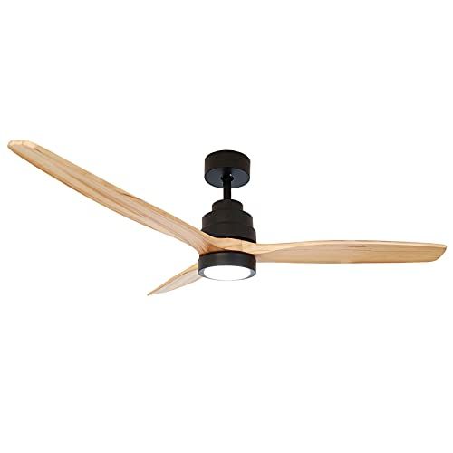  RUXUHSNDQ Iron Ceiling Fan, With Light, With Remote Control, 3 Color Temperature LED Lights, 6-Speed Scheduling, Timing, 3 Wooden Blades, Diameter 132 cm, 40 W DC Silent Motor (Woo