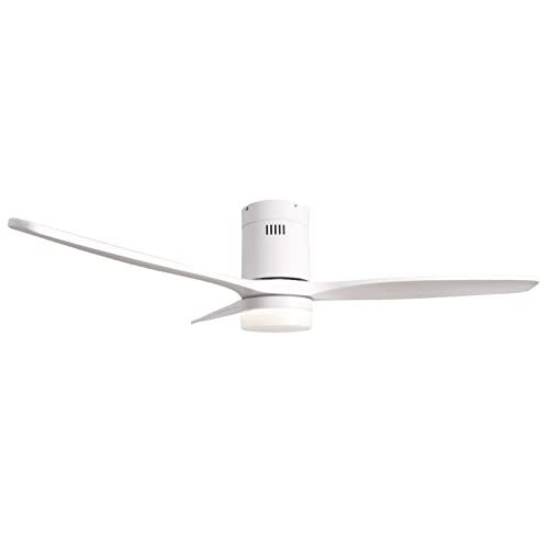  RUXUHSNDQ 52 Inch Flush Mount Fandelier Ceiling Fan With Light and Remote Control,White Farmhouse Ceiling Fan With LED Light for Live Room Bedroom,3 Wooden Blades, 6 Speed Adjustab