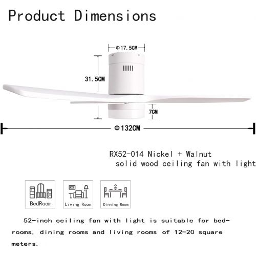  RUXUHSNDQ 52 Inch Flush Mount Fandelier Ceiling Fan With Light and Remote Control,White Farmhouse Ceiling Fan With LED Light for Live Room Bedroom,3 Wooden Blades, 6 Speed Adjustab