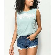 RVCA Oblow Roses Teal Muscle Tank Top