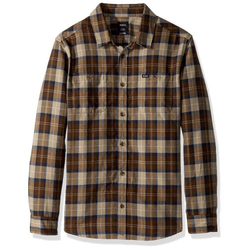  RVCA Mens Bone Flannel Long Sleeve Woven Shirt