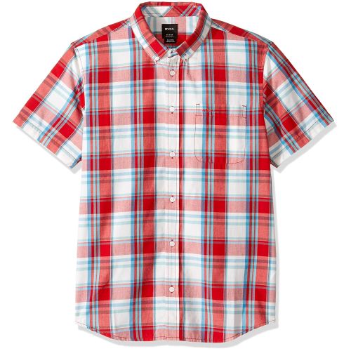  RVCA Mens Stanek Plaid Short Sleeve Shirt