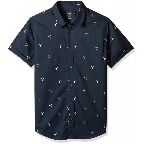  RVCA Mens Tridot Short Sleeve Woven Button Down Shirt