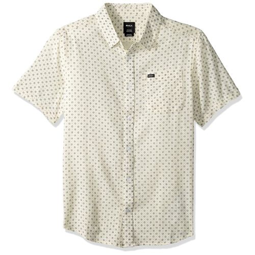  RVCA Mens Gauze Dot Short Sleeve Woven Button Front Shirt
