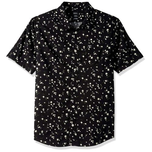  RVCA Mens Elegie Floral Short Sleeve Woven Button Front Shirt