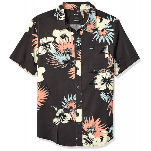  RVCA Mens Romeo Floral Short Sleeve Woven Button Front Shirt