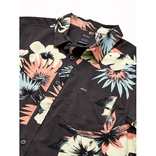  RVCA Mens Romeo Floral Short Sleeve Woven Button Front Shirt