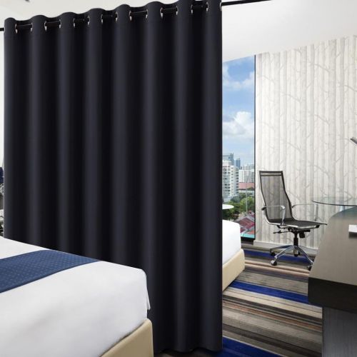  RYB HOME Privacy Modern Room Divider Panel Premium Contemporary Portable Silver Ring Top Room Divider Screen Partition for OfficeApartment, 8 Foot Tall x 10 Foot Wide, Black, 1 Pa