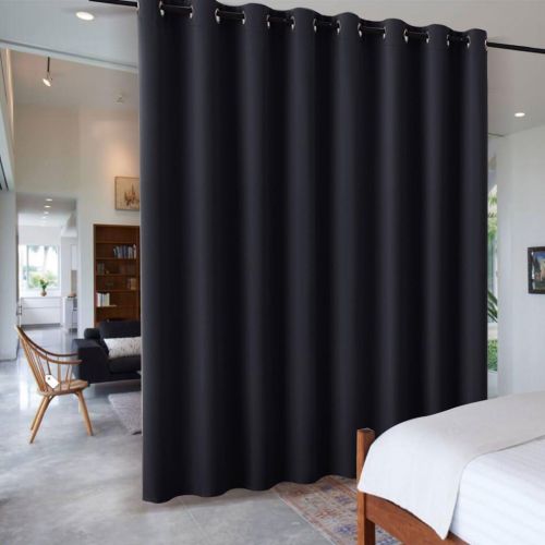  RYB HOME Privacy Modern Room Divider Panel Premium Contemporary Portable Silver Ring Top Room Divider Screen Partition for OfficeApartment, 8 Foot Tall x 10 Foot Wide, Black, 1 Pa