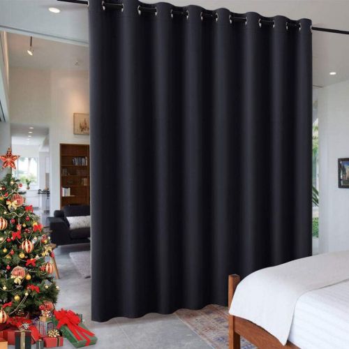  RYB HOME Privacy Modern Room Divider Panel Premium Contemporary Portable Silver Ring Top Room Divider Screen Partition for OfficeApartment, 8 Foot Tall x 10 Foot Wide, Black, 1 Pa