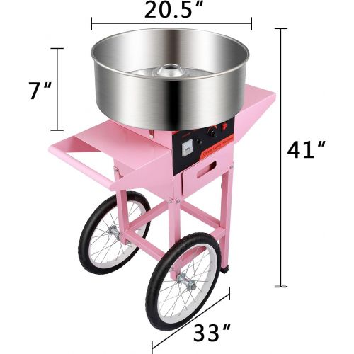  RYFT Ryan Pink Commercial Cotton Candy Machine, Electric Candy Floss Maker,20.5 inch Cotton Candy Maker with Cart