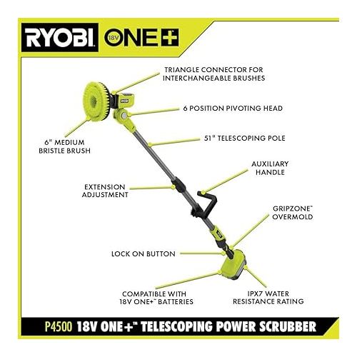  RYOBI 18-Volt ONE+ Cordless Telescoping Power Scrubber P4500 (Tool Only)