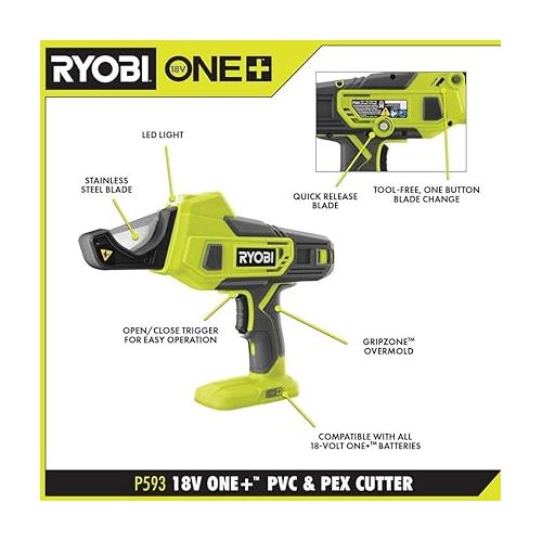  Ryobi P593 18-Volt ONE+ Lithium-Ion Cordless PVC and PEX Cutter Shears (Tool Only)