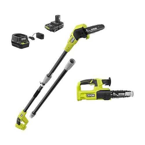  RYOBI 18V ONE+ 8'' POLE SAW & 8'' PRUNING SAW COMBO KIT, Green, (P20310)