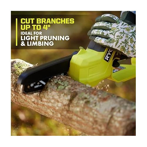  Ryobi ONE+ 18V 6 in. Battery Compact Pruning Mini Chainsaw (TOOL ONLY- battery and charger NOT INCLUDED), PCLCW01B