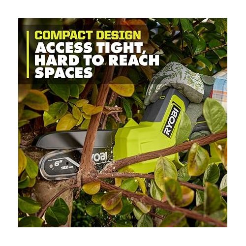  Ryobi ONE+ 18V 6 in. Battery Compact Pruning Mini Chainsaw (TOOL ONLY- battery and charger NOT INCLUDED), PCLCW01B