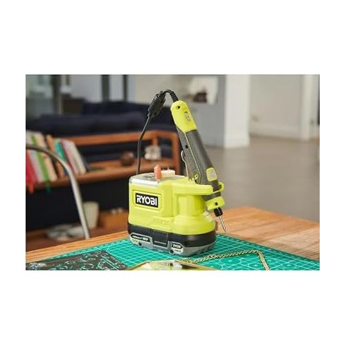  RYOBI - 18V mini multi-tool - 4400-23,000 rpm - tool-free accessory change - Comes with 15 accessories - RRT18-0, Grey Green and White
