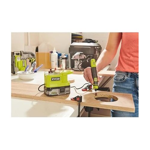  RYOBI - 18V mini multi-tool - 4400-23,000 rpm - tool-free accessory change - Comes with 15 accessories - RRT18-0, Grey Green and White