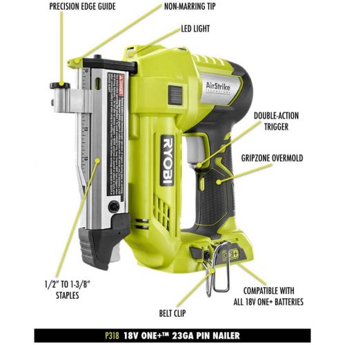  Ryobi 18-Volt ONE+ Lithium-Ion Cordless AirStrike 23-Gauge 1-3/8 inch Headless Pin Nailer (Tool Only)