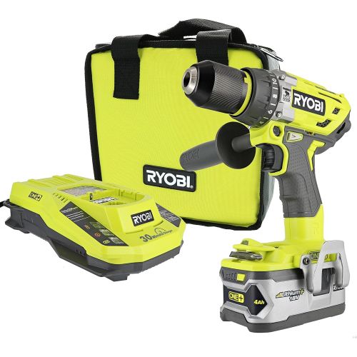  [아마존베스트]Ryobi P1813 One+ 18V Lithium Ion 750 Inch Pound Cordless Hammer Drill Power Tool Kit (Includes Battery Charger and Bag)