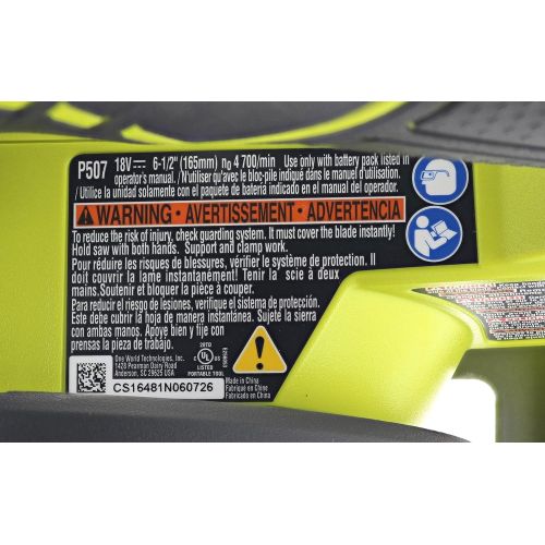  [아마존베스트]Ryobi P507 One+ 18V Lithium Ion Cordless 6 1/2 Inch 4,700 RPM Circular Saw w/ Blade (Battery Not Included, Power Tool Only)