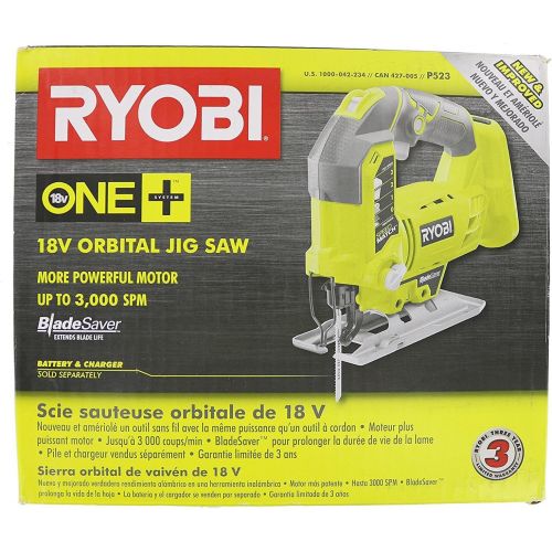  [아마존베스트]Ryobi One+ P523 18V Lithium Ion Cordless Orbital T Shank 3,000 SPM Jigsaw (Battery Not Included, Power Tool and T Shank Wood Cutting Blade Only)