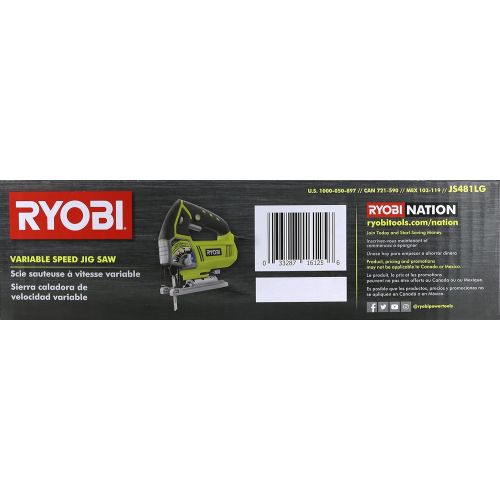  [아마존베스트]Ryobi JS481LG 4.8 Amp Corded Variable Speed T-Shank Orbital Jig Saw w/ Onboard LED Lighting System