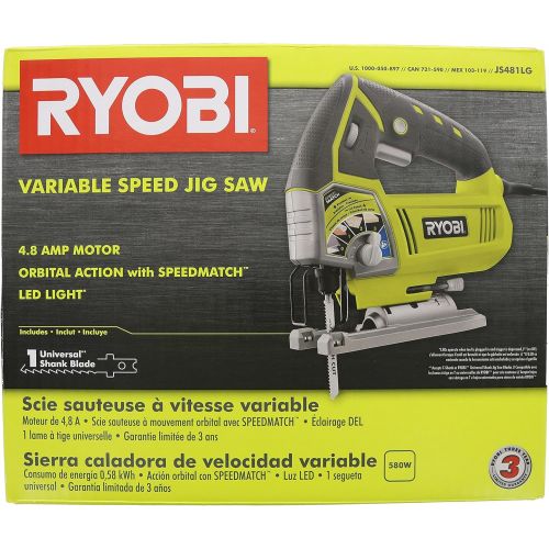  [아마존베스트]Ryobi JS481LG 4.8 Amp Corded Variable Speed T-Shank Orbital Jig Saw w/ Onboard LED Lighting System