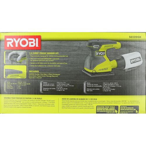  Ryobi S652DGK Corded 2 Amp 1/4 Inch 14,000 OBM Squared Orbital Finishing Sheet Sander