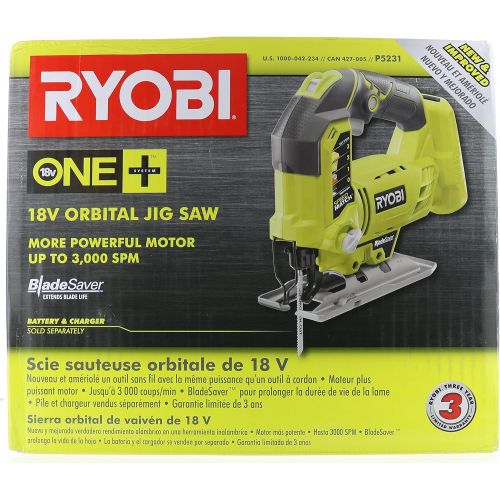  RYOBI One+ P5231 18V Lithium Ion Cordless Orbital T-Shaped 3,000 SPM Jigsaw (Battery Not Included, Power Tool and T-Shaped Wood Cutting Blade Only)