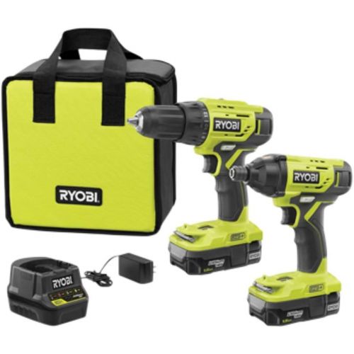  Ryobi P1817 18V ONE+ Lithium-Ion Cordless 2-Tool Combo Kit with (2) 1.5 Ah Batteries, 18-Volt Charger, and Bag