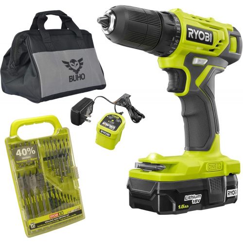  Ryobi Drill Set Bundle with Ryobi 18V ONE+ Drill, Drill Bits, and Buho Tool Bag