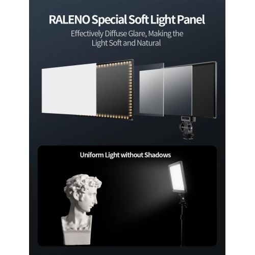  [아마존베스트]RALENO LED Video Light, Built-in Rechargeable Battery 3200K-5600K Bi-Color Brightness CRI95+ with LCD Display, Dual Power Design USB Camera Light for Baby Photography, YouTube Vide