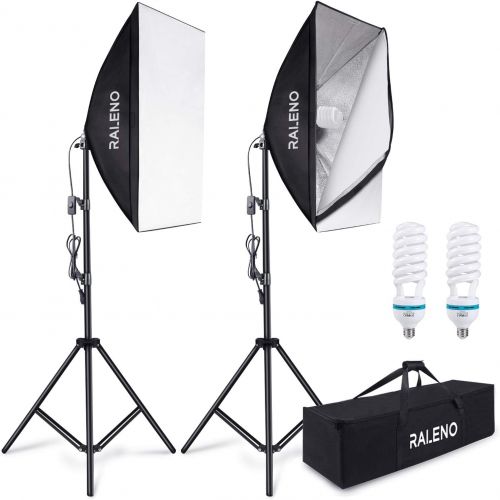  RALENO Softbox Photography Lighting Kit 20X28 Photography Continuous Lighting System Photo Studio Equipment with 2pcs E27 Socket 5500K Bulb Photo Model Portraits Shooting Box