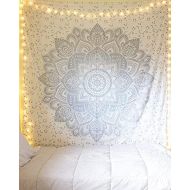 Brand: raajsee Raajsee Indian Psychedelic Tapestry Mandala Silver Grey/Multicoloured Bohemian Indian Wall Hanging Indian Elephant Boho Cotton Hippie Wall Towel Meditation Yoga Mats Beach Towel