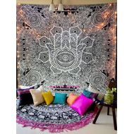 Brand: raajsee Raajsee Hamsa Hand Brands Embroidery Set for GOODLUCK, Grey Indian Mandala Wall Art, Black and White Tapestry, Hippie Wall Hanging, Bohemian Bedspread Size 210 x 230 cm.