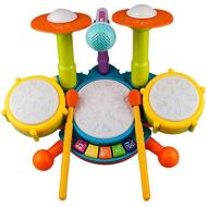 [아마존베스트]Rabing Kids Drum Set Beats Flash Light Toy Adjustable Microphone, Multicolor