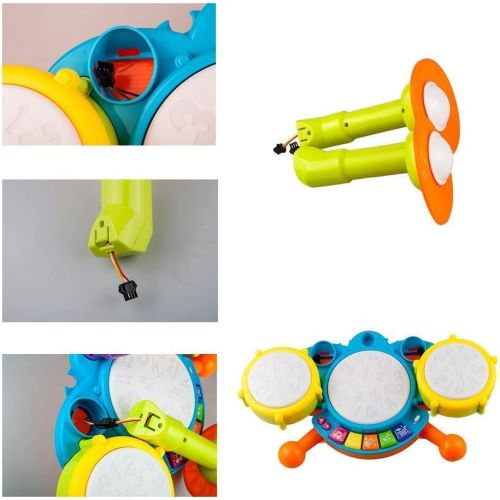  [아마존베스트]Rabing Kids Drum Set Beats Flash Light Toy Adjustable Microphone, Multicolor