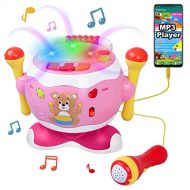 [아마존베스트]Rabing Baby Musical Toy Drum, 5-in-1 Toddler Musical Instruments Toy with Microphone & Lights, Kids Drum Set for Boys Girls 0-3 Years Old Birthday Gift, Early Educational Learning