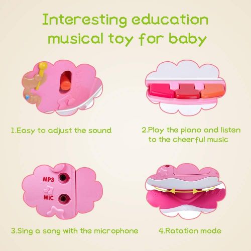  [아마존베스트]Rabing Baby Musical Toy Drum, 5-in-1 Toddler Musical Instruments Toy with Microphone & Lights, Kids Drum Set for Boys Girls 0-3 Years Old Birthday Gift, Early Educational Learning