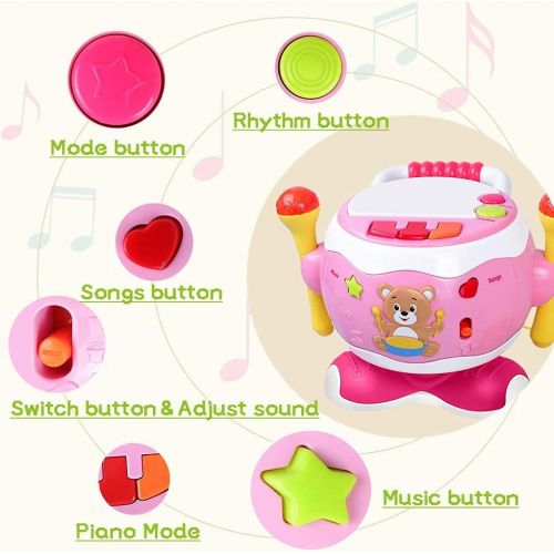  [아마존베스트]Rabing Baby Musical Toy Drum, 5-in-1 Toddler Musical Instruments Toy with Microphone & Lights, Kids Drum Set for Boys Girls 0-3 Years Old Birthday Gift, Early Educational Learning