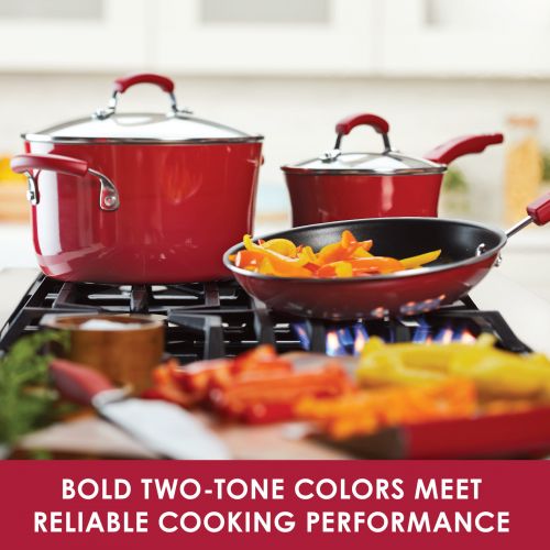  Rachael Ray Porcelain Enamel Nonstick 12-Piece Cookware Set, Sea Salt Gray