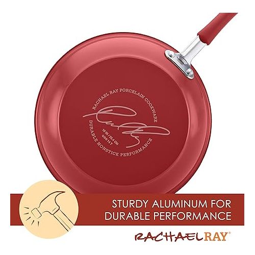  Rachael Ray Cucina Nonstick Cookware Pots and Pans Set, 12 Piece, Cranberry Red