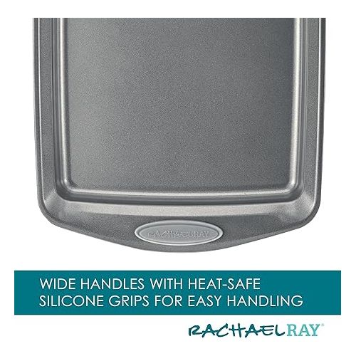  Rachael Ray Nonstick Bakeware Set with Grips, Nonstick Cookie Sheets / Baking Sheets - 3 Piece, Gray with Sea Salt Gray Grips